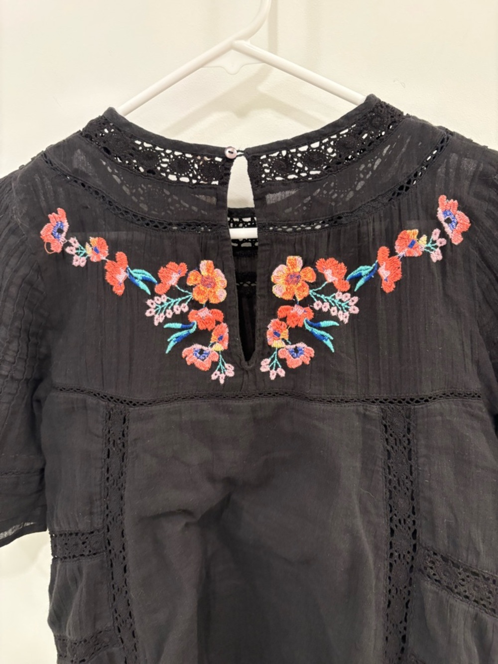 Free People Perfectly Victorian Black Cotton Embroidered Mini Dress Size XS - Picture 9 of 12